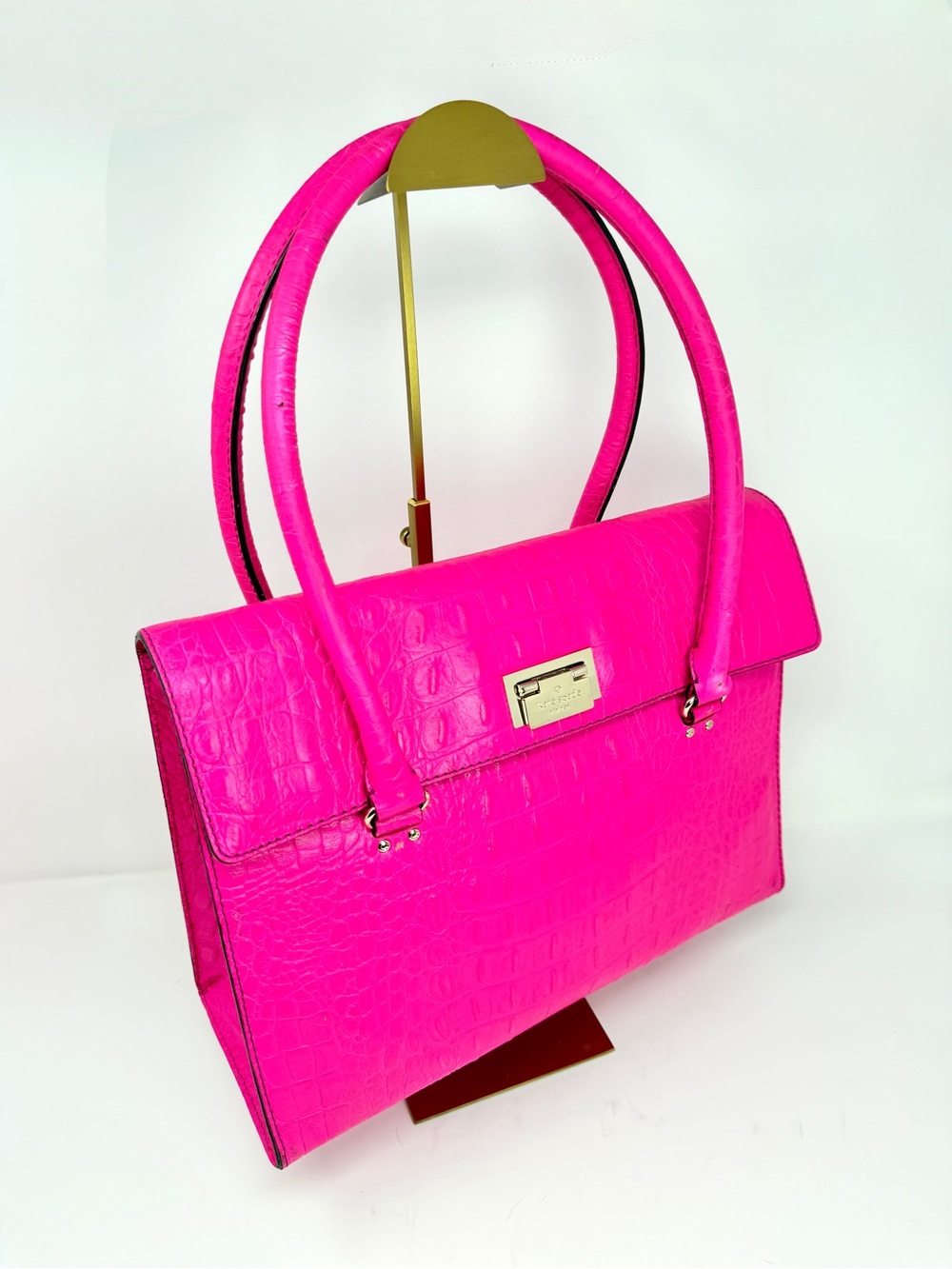 Kate Spade Sinclair Orchard Valley Pink Sapphire Croc-Embossed Shoulder Bag Tote